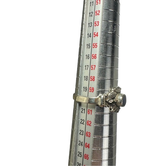 Vtg Sterling Silver Leaf Reposse Lapis Cabochon Band Ring Sz 9.25 Southwest Boho - Picture 6 of 15